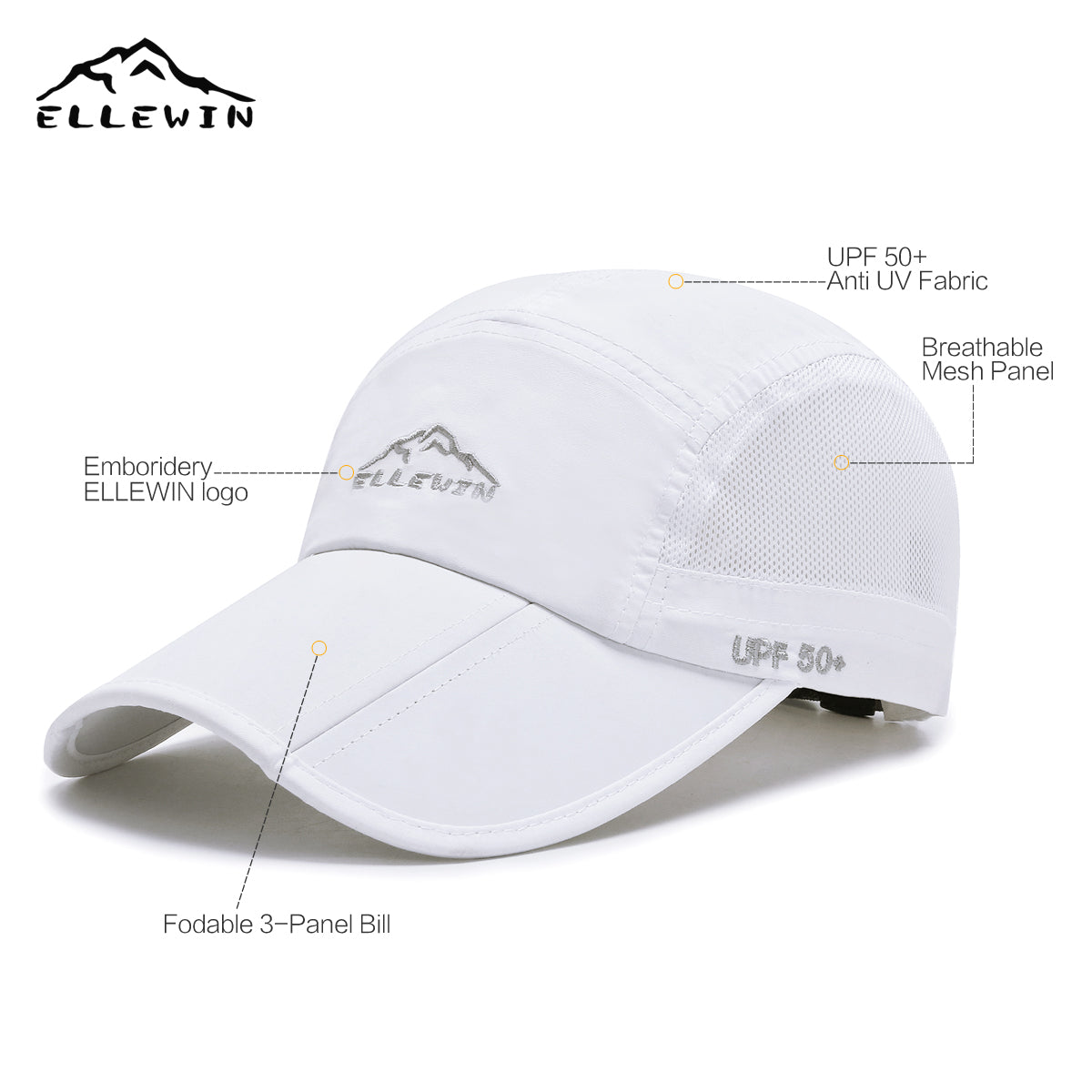 Baseball Cap With Foldable 3-Panel Long Bill UPF 50 + Unstructured Sun –  ELLEWIN