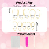 Almond Press on Nails Medium Glue on Nails Gold French Fake Nails 3D Gold Lines & Pearl Acrylic Nails Nude Translucent Nails Press ons Simple & Reusable Stick on Nails for Women 24 Pcs