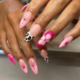 Almond Press on Nails Medium Glue on Nails Gold French Fake Nails 3D Gold Lines & Pearl Acrylic Nails Nude Translucent Nails Press ons Simple & Reusable Stick on Nails for Women 24 Pcs