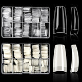 ELLEWIN 1000PCS Nail Tips Clear False Nails Full Cover for Acrylic Nails Kit 10 Sizes 4 Shapes Long Almond Square Coffin Oval Pre-Shape for Salon Home DIY Gifts