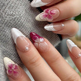 Blush Pink Sweetheart Almond-shaped press-on nails 5-piece Set |  Floral & Bow Accents | Reusable 24pcs