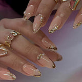 The Golden Years 24pcs Almond-shaped nails|Glamorous Press-On Nails Set | Luxury Nude &amp; Gold Series | Reusable