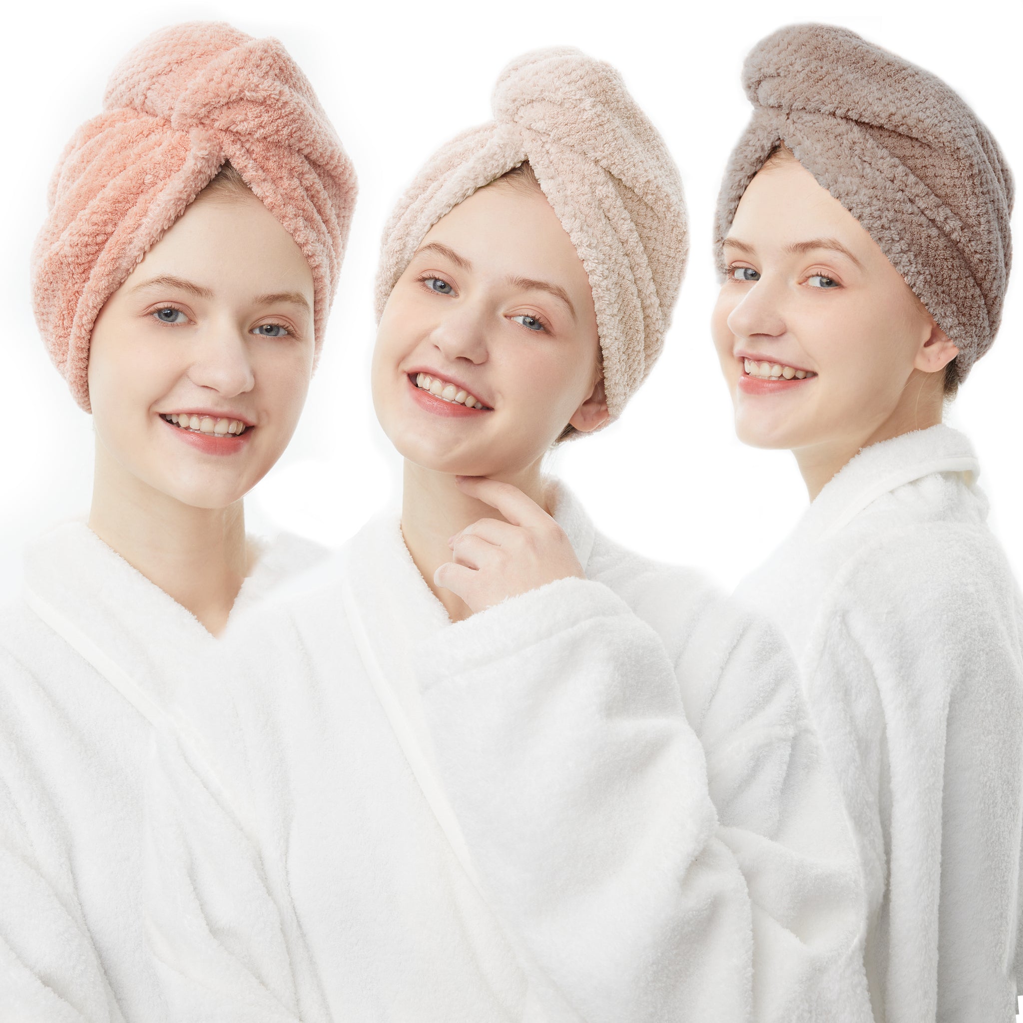 ELLEWIN Hair Towel Wrap 3 Pack, Microfiber Hair Drying Shower Turban w