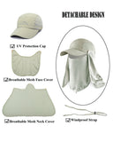 ELLEWIN Fishing Hat with Face Neck Cover Foldable 3-Panel Bill Baseball Cap UPF 50+