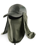 ELLEWIN Fishing Hat with Face Neck Cover Foldable 3-Panel Bill Baseball Cap UPF 50+
