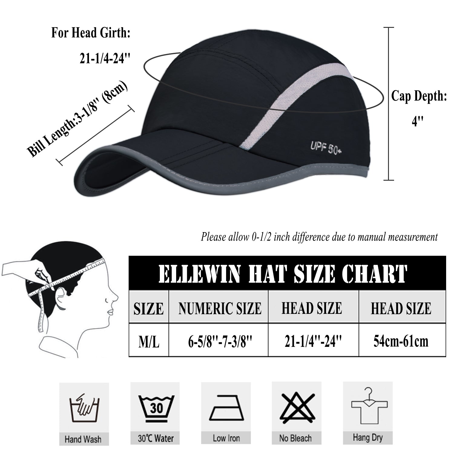 Bill Baseball Cap Black, Long Bill Baseball Cap