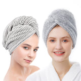 ELLEWIN Bamboo Hair Towel Wrap 2 Pack, Microfiber Hair Drying Shower Turban with Buttons,Super Absorbent Quick Dry Hair Towels for Curly Long Thick Hair, Rapid Dry Head Towel Wrap for Women Anti Frizz